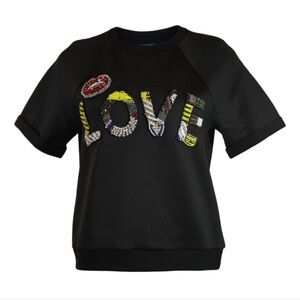 Grey Lab LOVE Beaded Short Sleeve Black Sweatshirt L